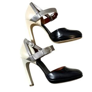 Dries Van Noten Leather D'orsay black cream gold platform pumps Size 37.5/US7
